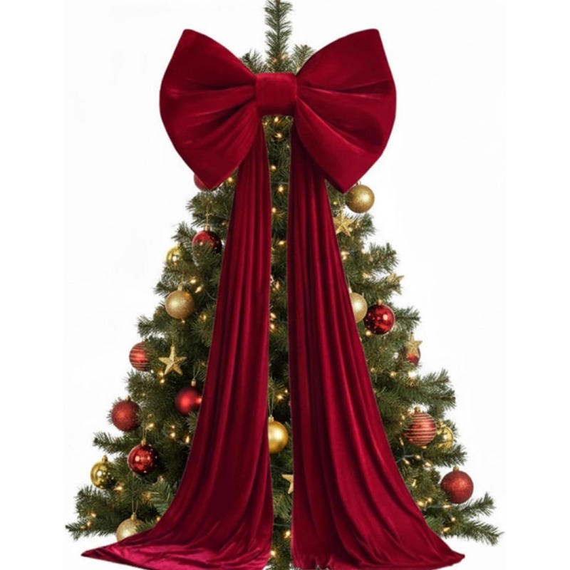 TEMU Christmas Tree Large Bow With Long Ribbon Decorations, Options For Wall And Door Ornamentschristmas Halloween Christmas