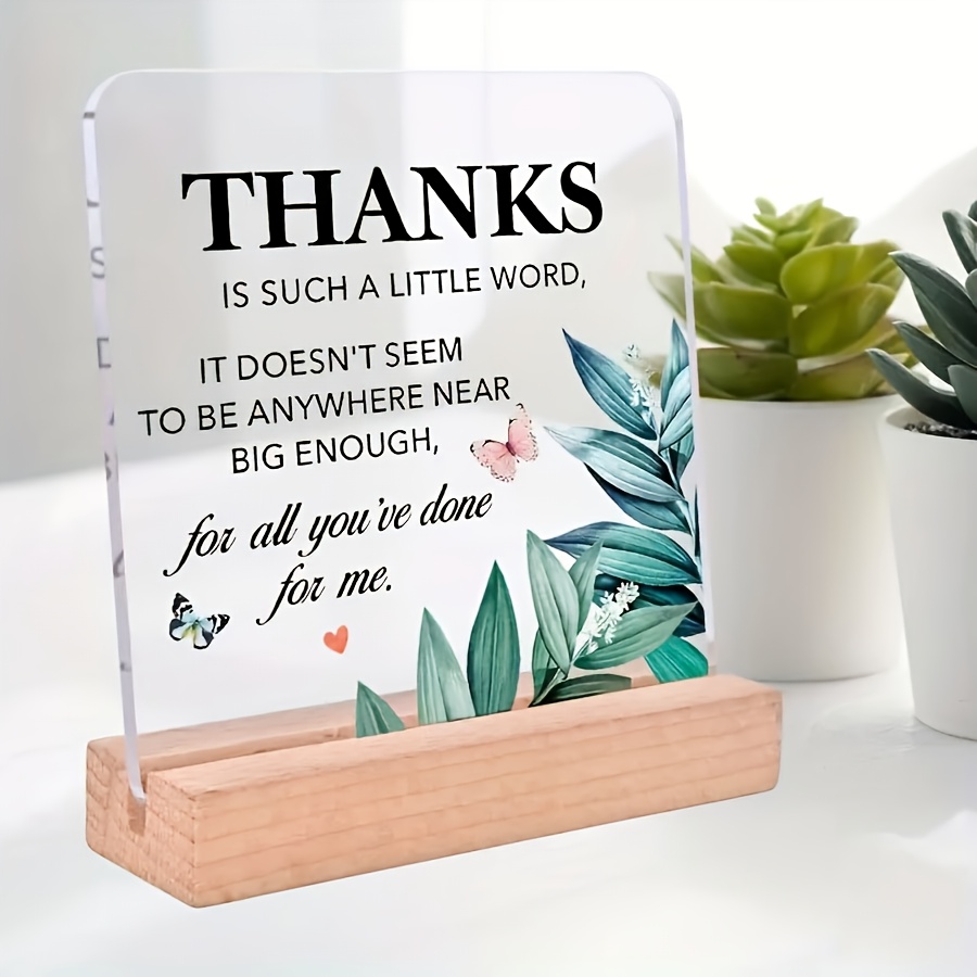TEMU 2d Flat, Acrylic 'thank You' Gratitude Sign For All , With Wooden Base, Transparent , Non-illuminated, Suitable For Christmas, Thanksgiving,
