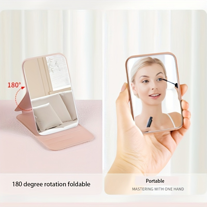 Foldable Mini HD Mirror with Adjustable PU Stand, Compact Makeup Mirror