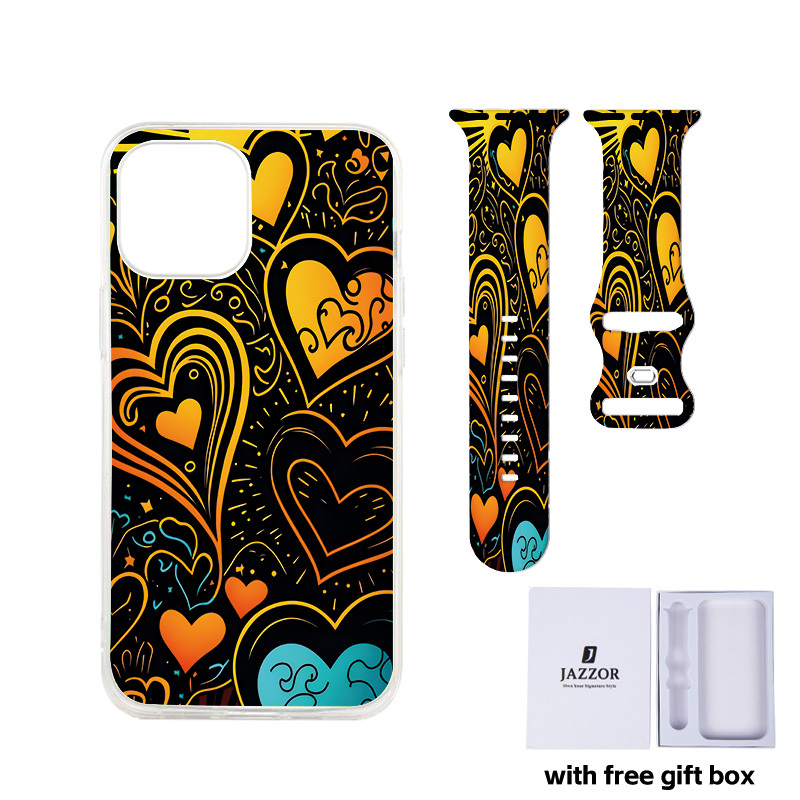 Heart-Shaped Love Pattern Phone Case and Watch Band Combo Gift