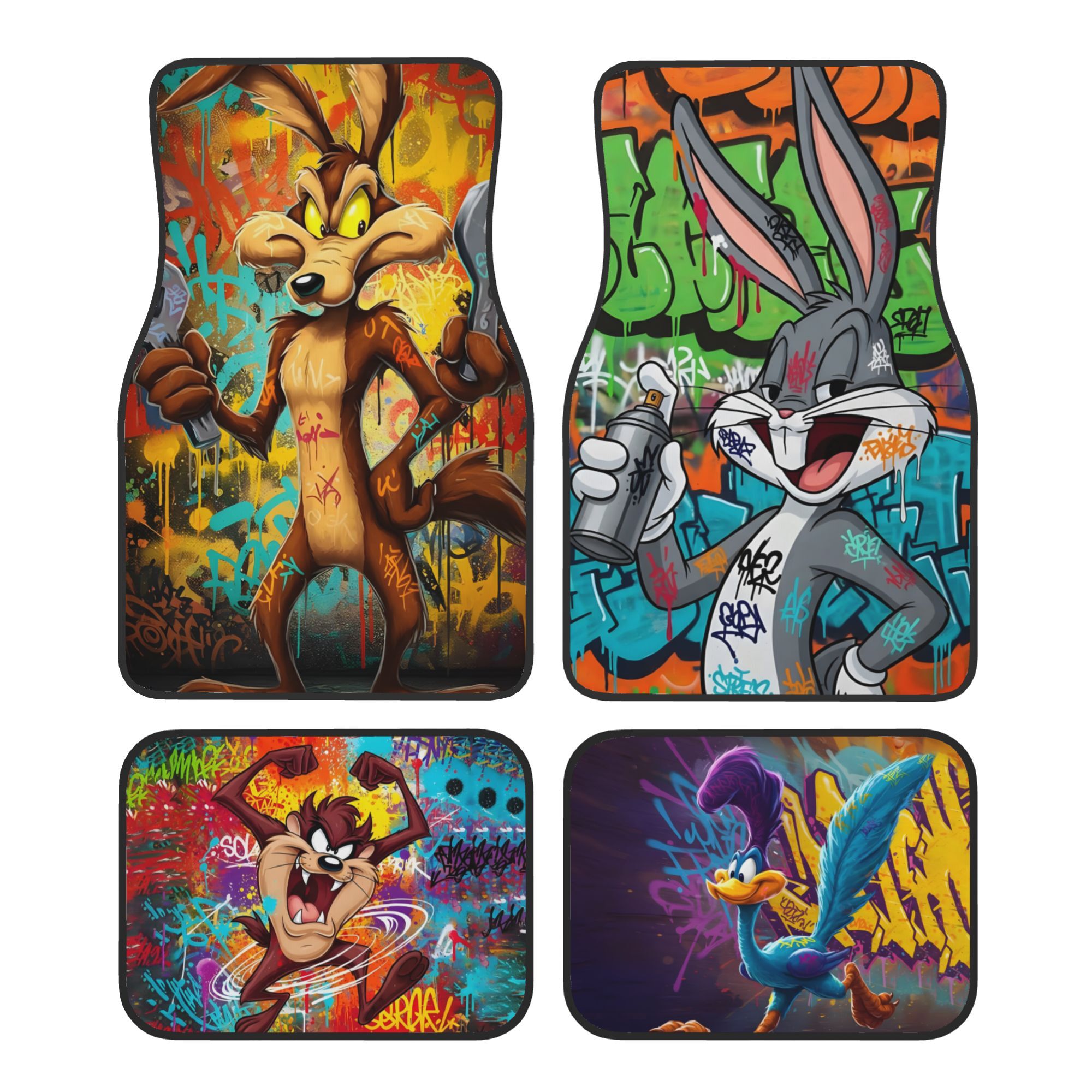 4 avtomobilskih preprog Wile E. Coyote Californianus Tasmanian Devil Bugs Bunny, univerzalne mehke avtomobilske preproge za vse vremenske
