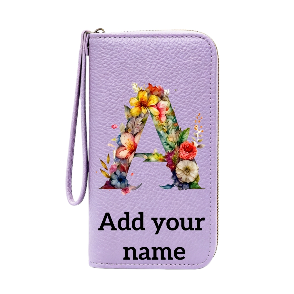 TEMU Personalized Name Customization, Women's Wallet, High-end And Exquisite Wrist Bag, 26 Floral Patterns, Pink, Purple, Red Wallet