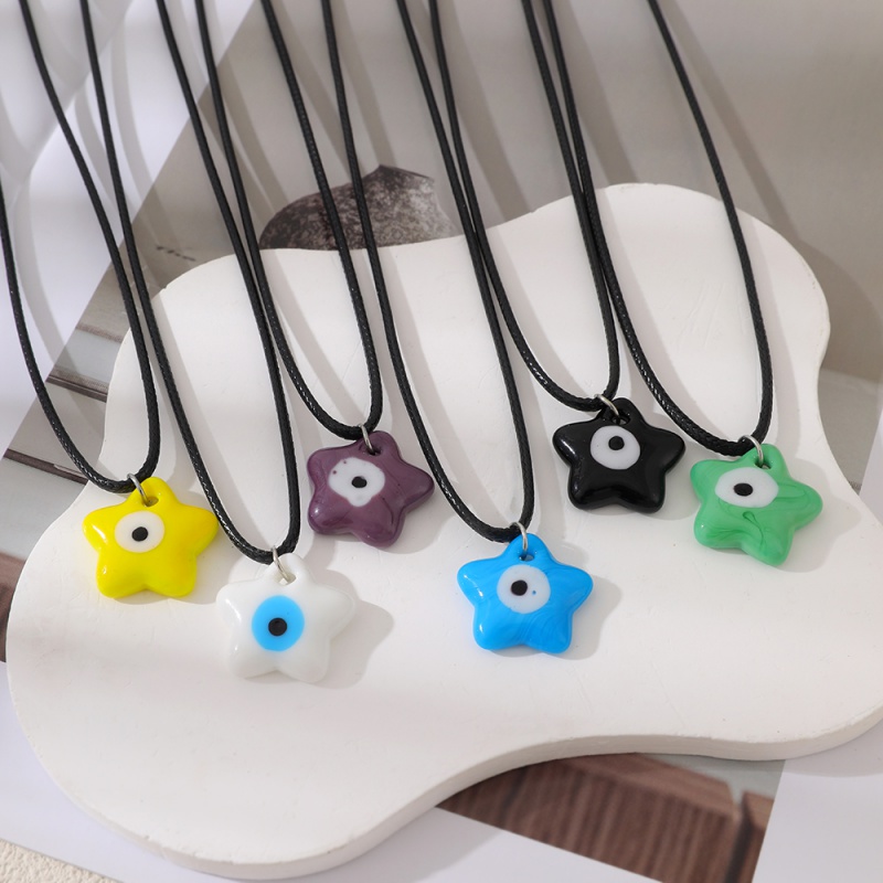 Bohemian Nautical Style Ceramic Pentagram Eye Pendant Necklace