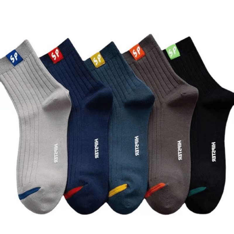 

5pairs Men's Letter Printing Fashion Athletic Socks, Breathable Sweat Absorbing Deodorant Crew Socks, Men's Socks