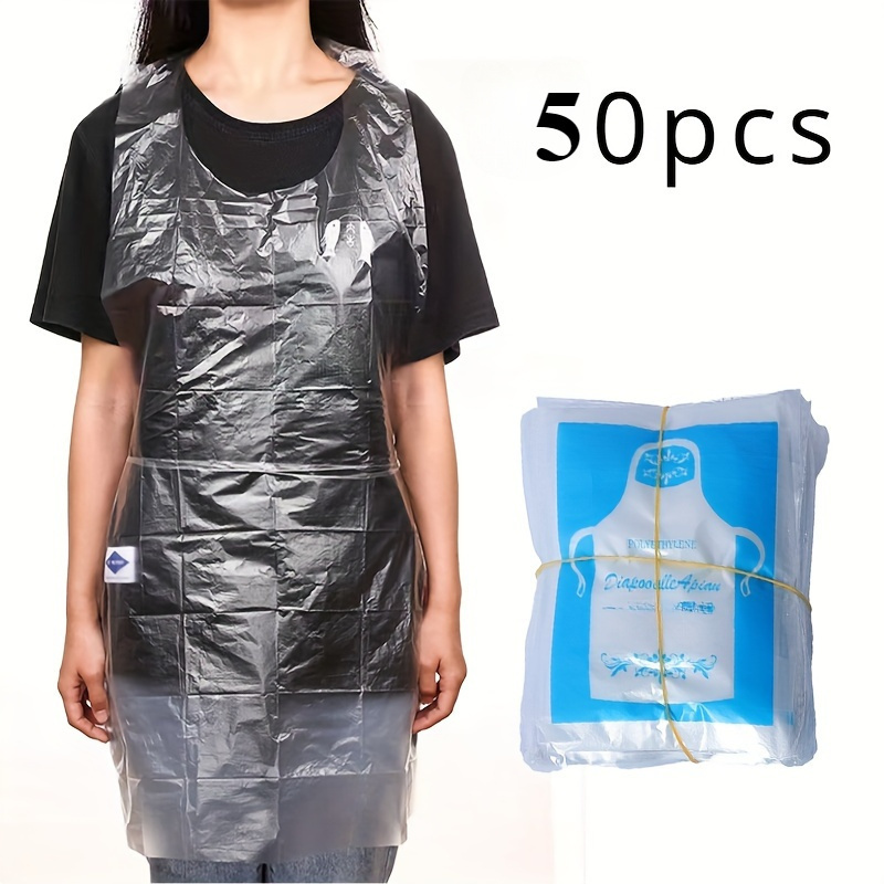 TEMU 50pcs Transparent Disposable Aprons For Adults - Suitable For Cooking, Painting, And Picnics