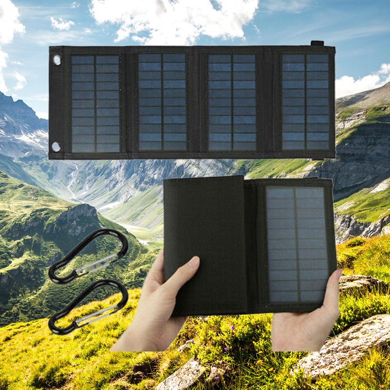 Panel solar plegable de 35W, cargador solar portátil compatible con iPhone, iPad, Samsung, LG y bancos de energía, ideal para acampar y viajar al aire libre.