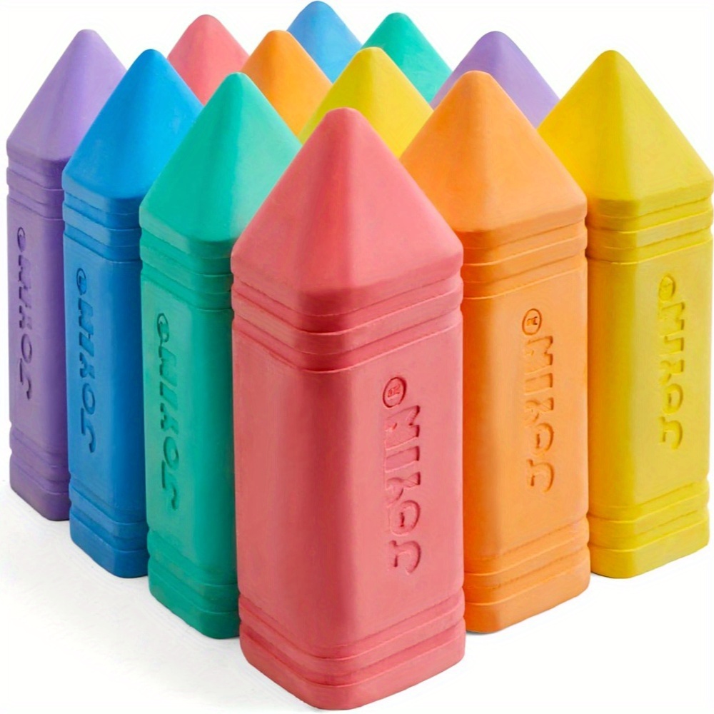 TEMU Syncfun 12pcs Jumbo Sidewalk Chalk With 6 Colors, Washable Sidewalk Chalk For Kids, Nontoxic School Supplies, Outdoor Games, Playground