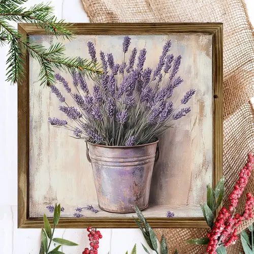 1pc rustic lavender floral wooden frame sign floral theme retro style with frame wall art for spring holiday decor home floral aesthetic gift 8x8 inch