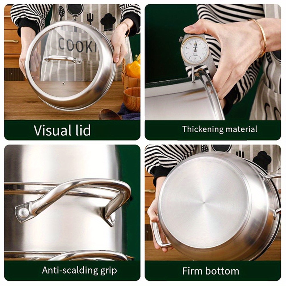 versatile 11 stainless steel steamer pot with tempered glass lid 3 tier thick bottom for healthy cooking of vegetables dumplings more details 5