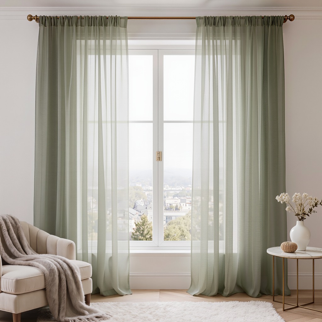 TEMU 2pcs Set Of Sage Window Curtains, Lightweight And Breathable Mesh, Suitable For Privacy Protection In Attic Bedrooms, Living Rooms, And Tea