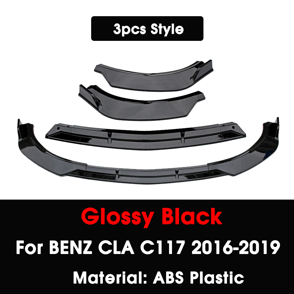 TEMU Style Front Bumper Lip Spoiler For Mercedes -class W117 C117 2016-2019 | Gloss Black Abs Plastic Body Kit Compatible With Cla180 Cla200 Cla220