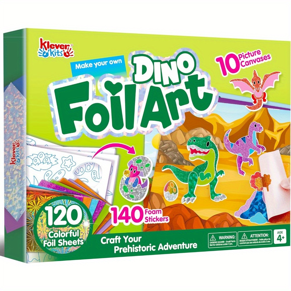 TEMU Syncfun Kit For Kids - Arts & Crafts Supplies, Mess Free Coloring, Dinosaur Foil Foam Stickers, Toys