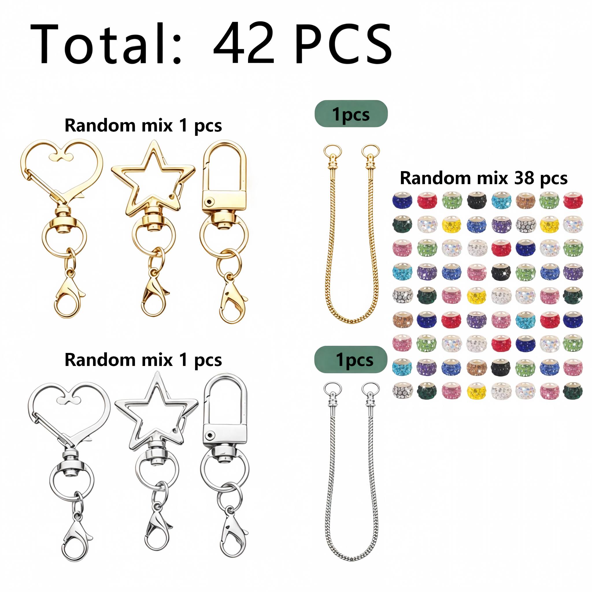 TEMU 42pcs Creative Heart-shaped And Star-shaped Door Latch Keychain Bead Set, Includes Random Color Rhinestone Soft Clay Beads For Key Rings And