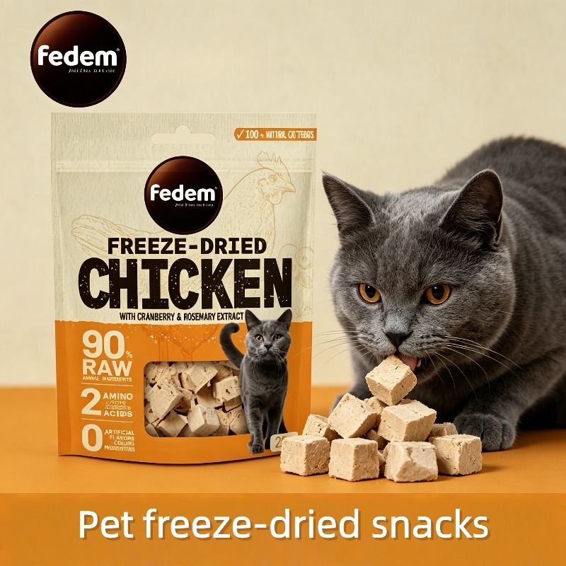 chicken   freeze dried cat snack 90 animal protein 0 artificial additives high quality protein and   natural rosemary   suitable for cats and dogs   rewards perfect gift for cat enthusiasts Product details 1