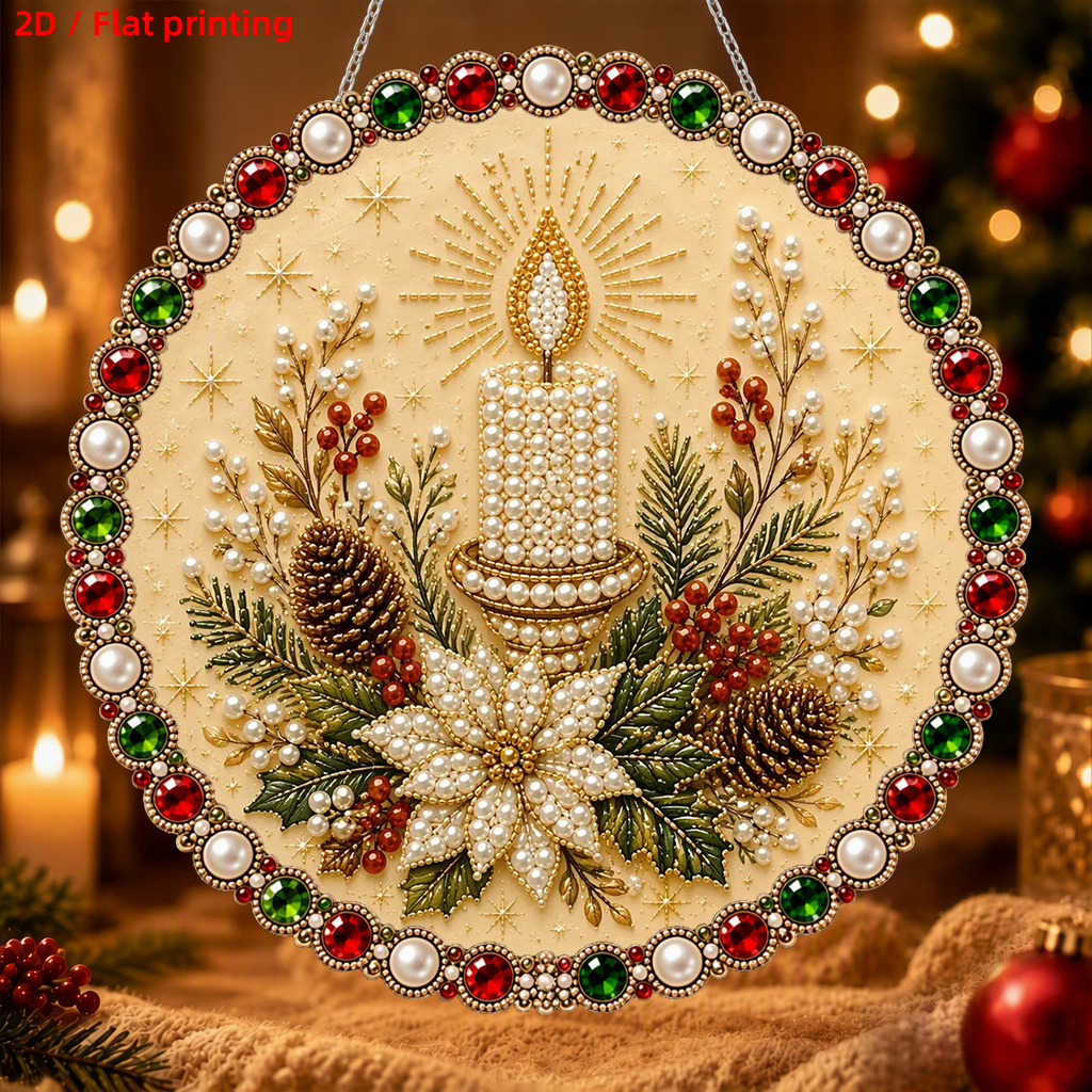 TEMU 2d Flat, Pearl & Diamond Pendant Garland Ornament - Suitable For Christmas Tree Decorations, Candlelight Wreath With Pearl Beads & Sparkling