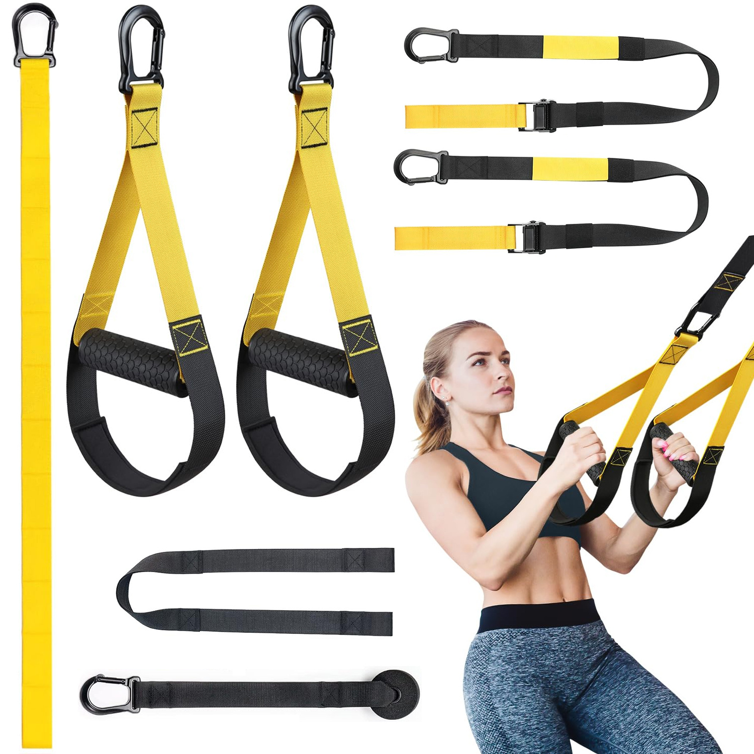 Resistance Band Set, Body Workout Kit With Adjustable Straps, Handles, Door Anchor, Carry Bag, And Sling Trainer For Shoulders Legs Back Core At Home Office Hotel Gym