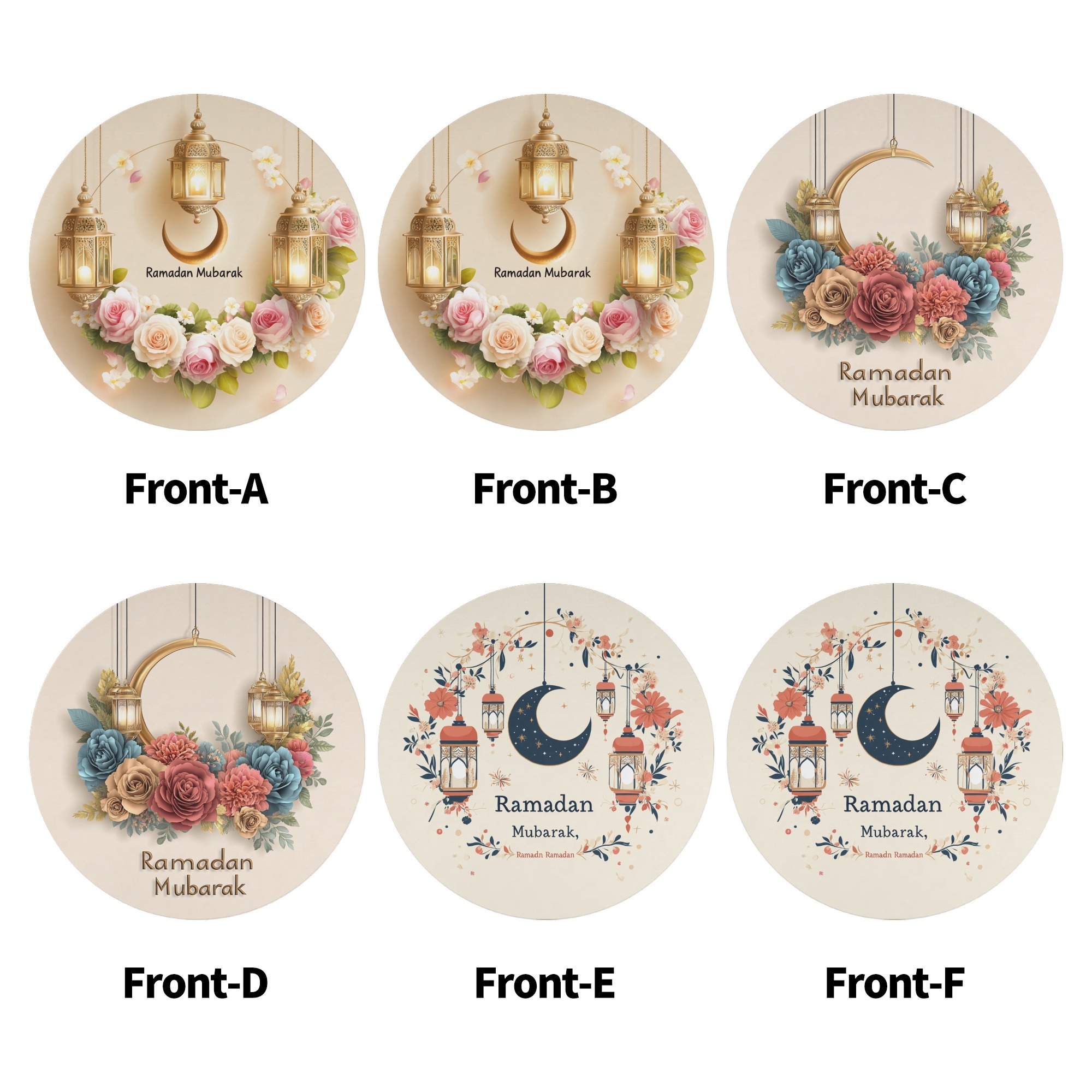 TEMU 6pcs Wooden Coasters 3.94in - Eid Decorations With Lantern, Crescent, Rose Flowers, And Eid Floral Patterns, For Parties, Dining Table, Cafe