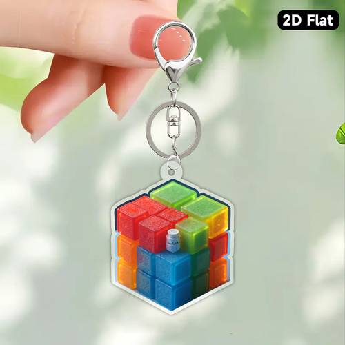 2d flat acrylic keychain christmas new year valentines day dynamic puzzle vibrant grid with orange sections brain teaser fans stem enthusiasts great for christmas birthday graduation gifts