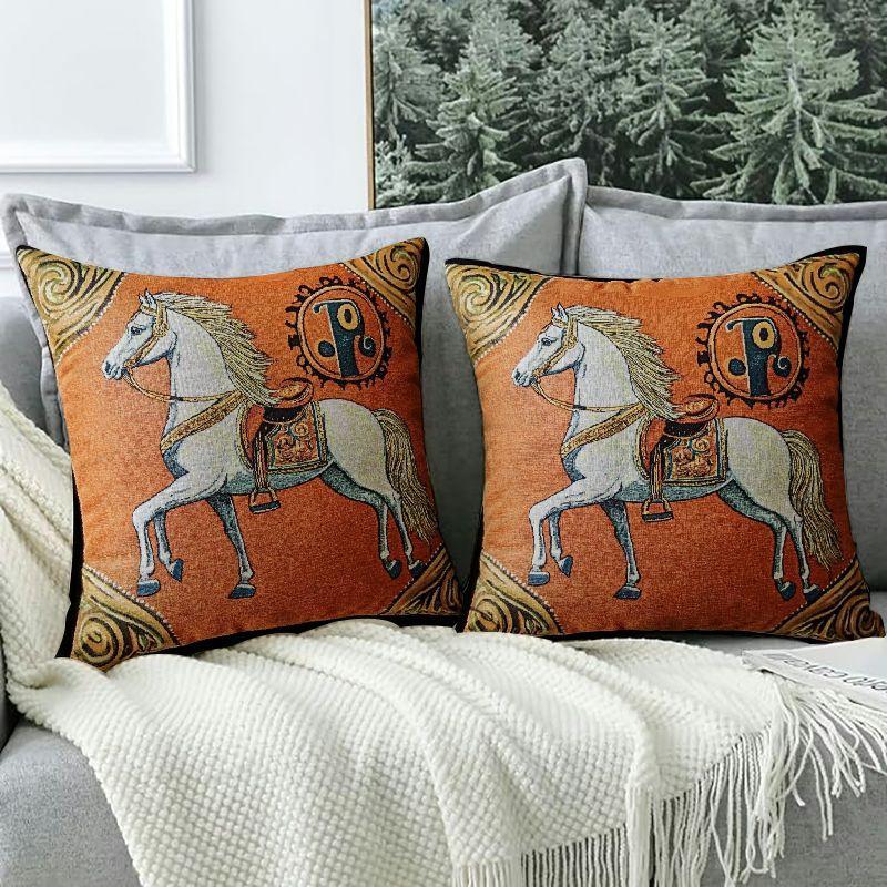 

2025 18x18'' Inches Throw Pillow Cushion Covers Set Pack Of 2pcs - Luxury Horse Couch Sofa Pillow Cover For Living Room Bedroom (orange)