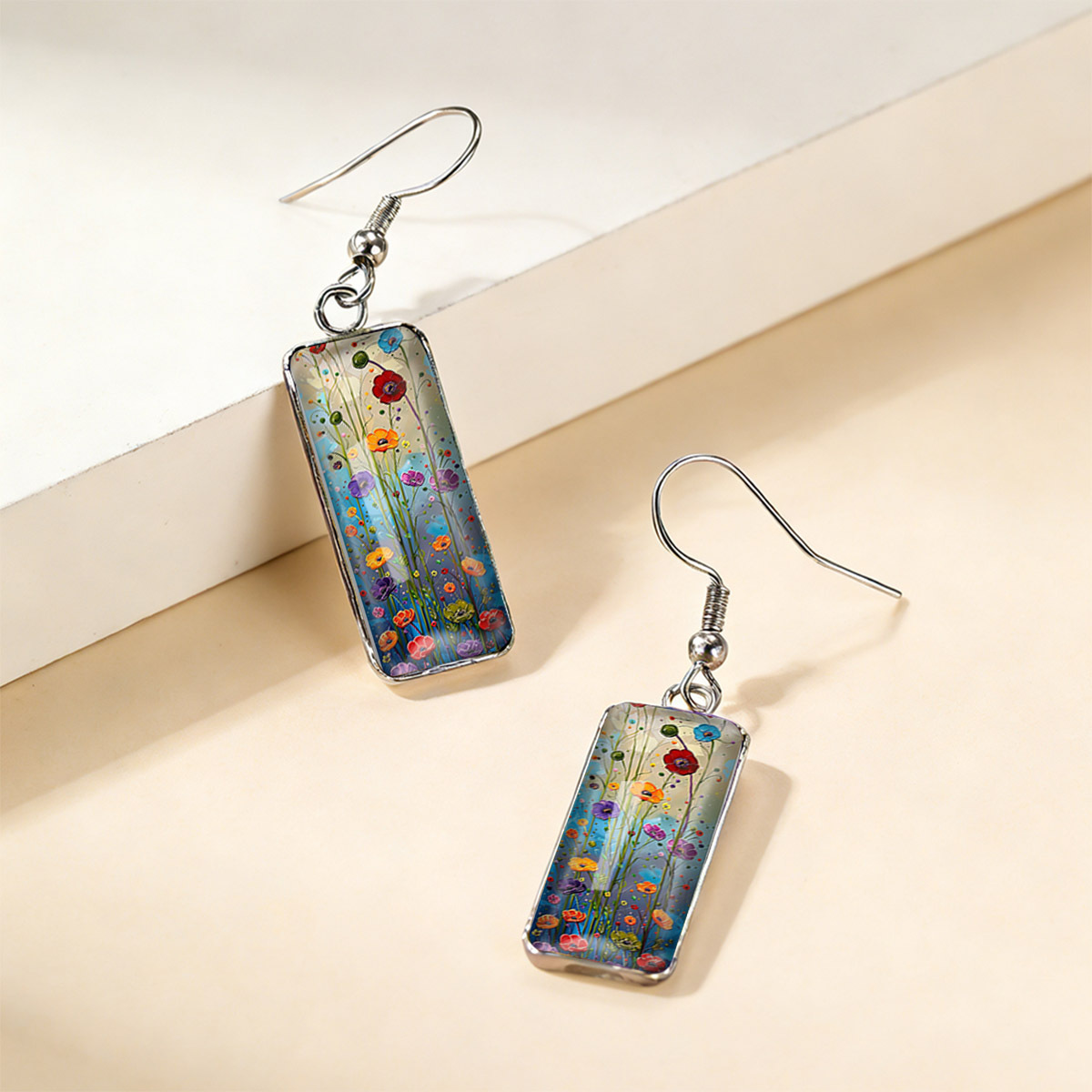 Bohemian Gradient Blue Flower Print Earrings, Unisex