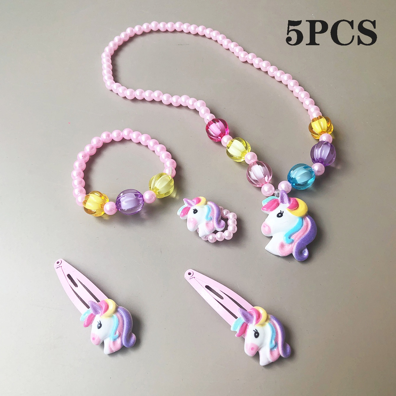 5pcs Cute Unicorn Pendant Necklace & Hair Clip Setperfect Accessory Combo For Daily Wear And Outingsan Ideal Gift