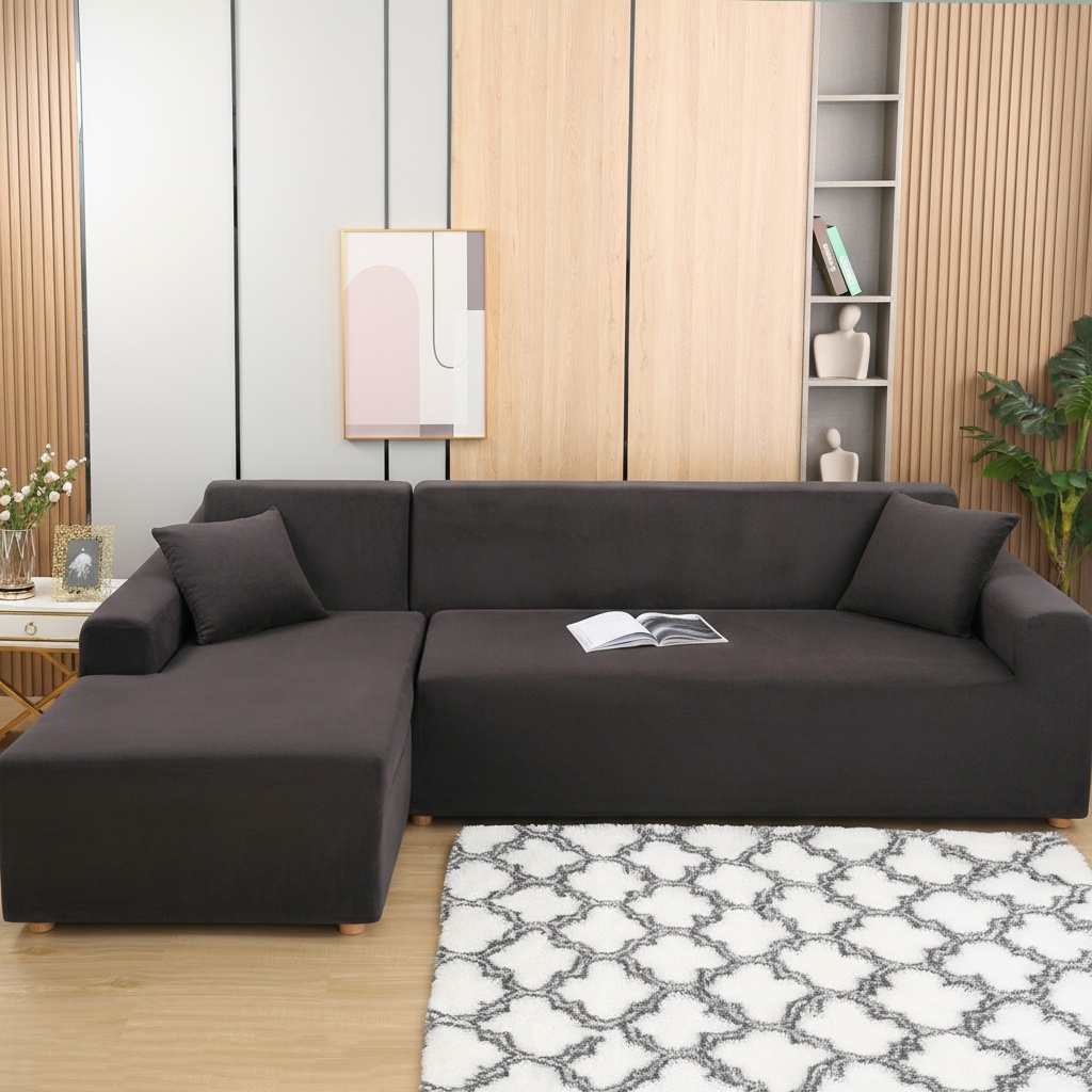 TEMU Thickened Plush 3-seater Sofa Cover 2pcs Set-stretchable, Fluffy & Multicolored L-shaped Sectional Slipcovers For -fits 3+3 Seater Sofas Perfectly!