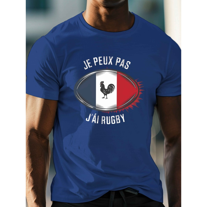 

T-shirt Rugby Français pour Hommes - Col à Manches Courtes, Haut Décontracté Léger d'Été avec Design "JE PAIS", Mélange de Polyester pour Confort et Style