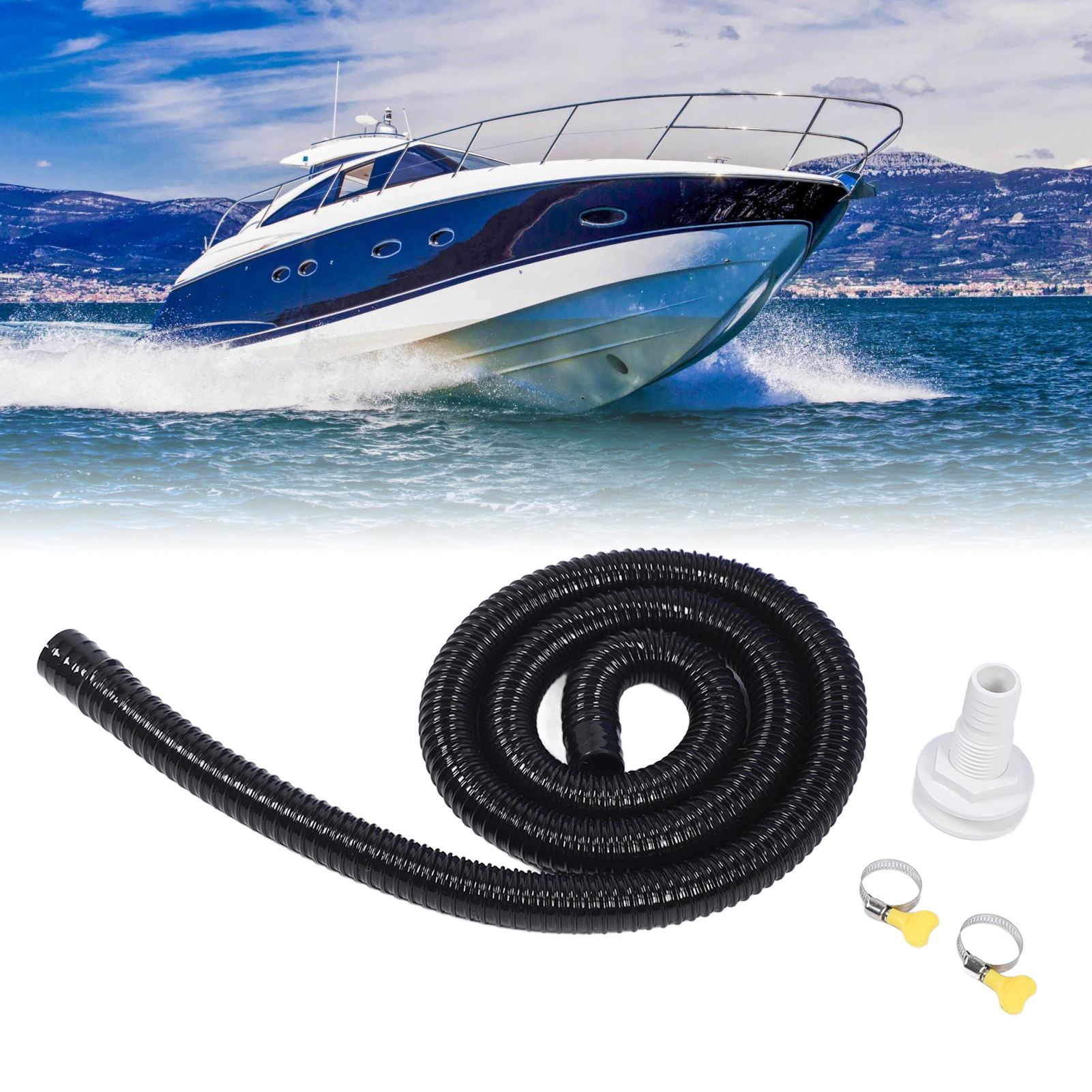 Kit D’installation Pompe De Cale 1-1/8″ – Tuyau Flexible 2m, Anti-fuite, ABS/caoutchouc, Pour Bateau, Noir