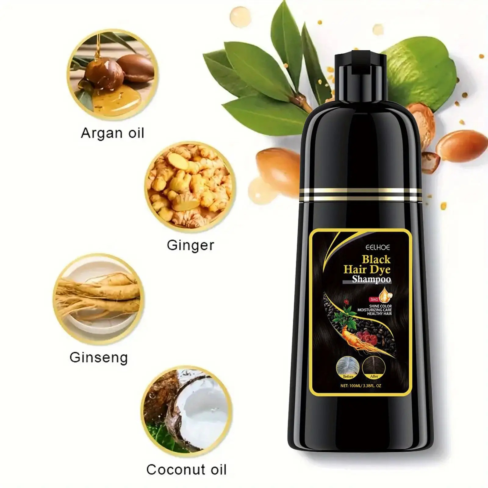 1 Bottle Of 3-in-1 Black Hair Dye Shampoo, Using Natural Plant Pigments, Color Changing Shampoo, Fast Gray Coverage, Natural Formula, Plant Hair Care, Concealer Shampoo, Shampoo