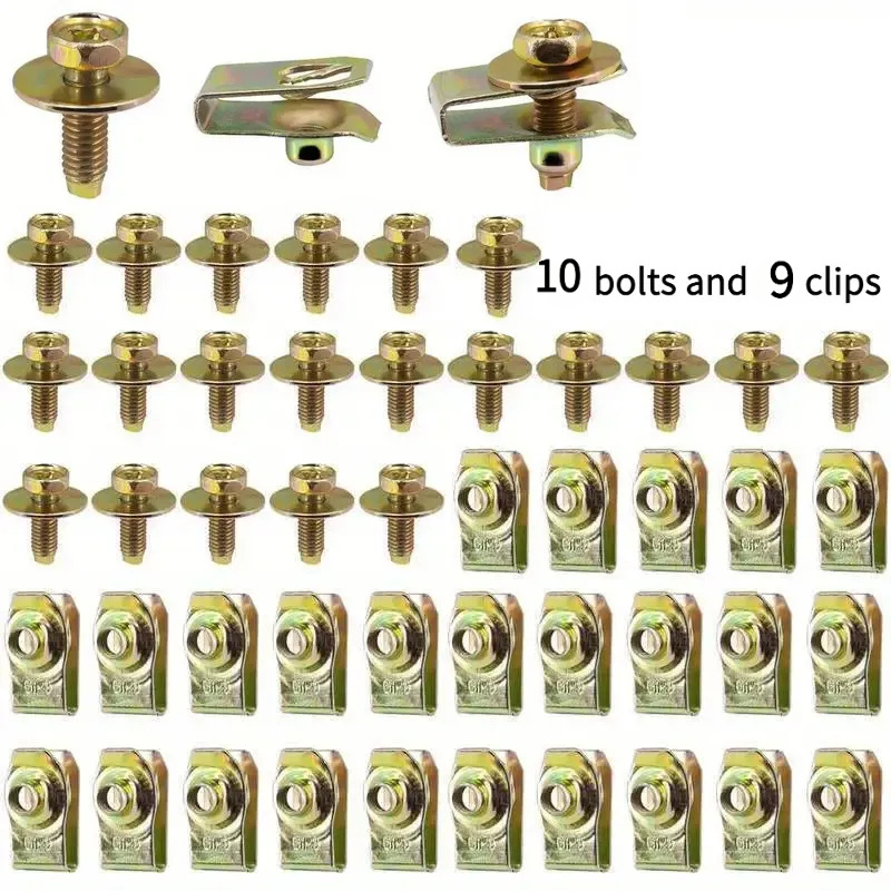 TEMU 19pcs Set Of Golden-colored M6 Body Bolts, Body Bolts And U-shaped Compression Nut Fixing Set (25 Screws And 25 Plates) | Universal Fasteners