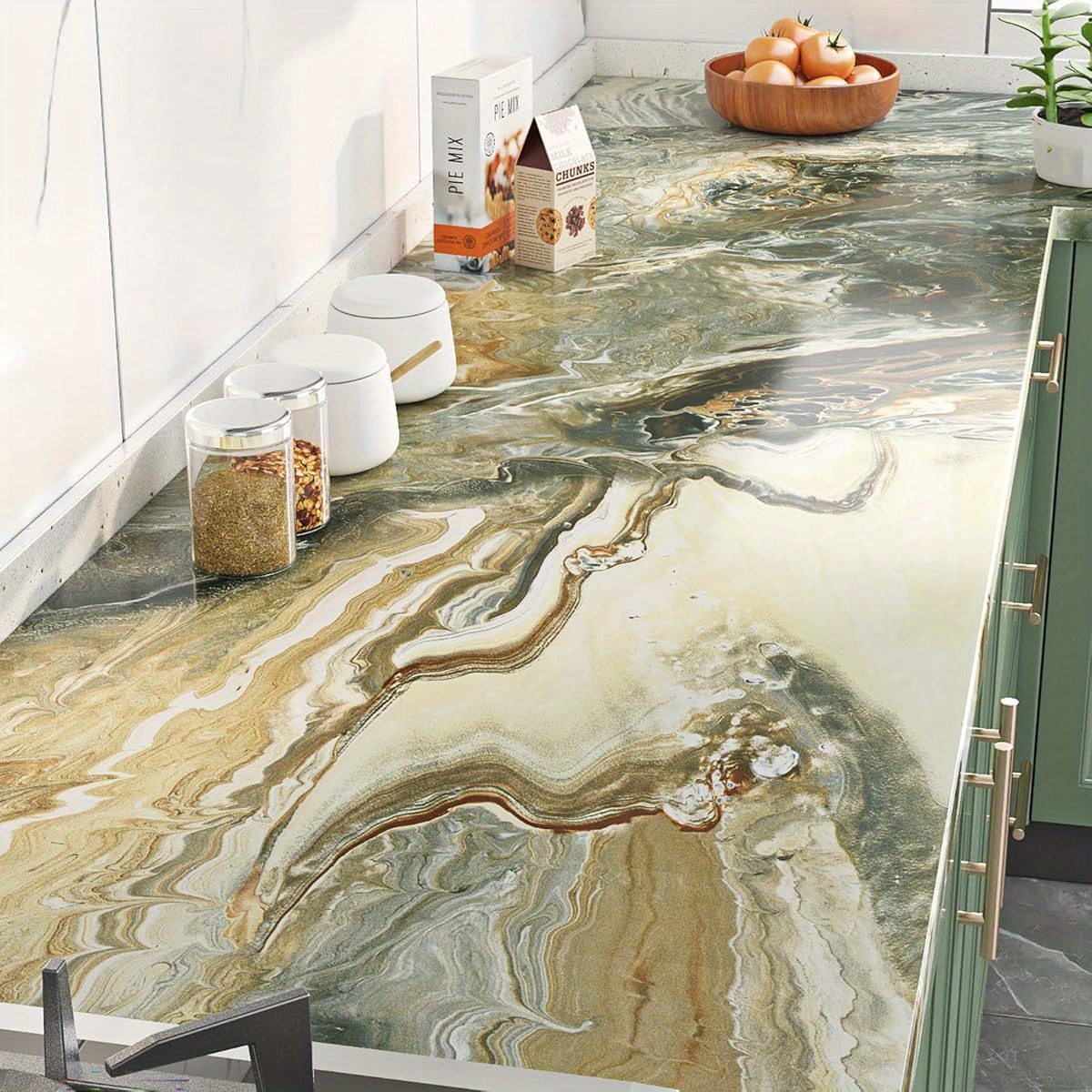 Waterproof Peel and Stick Liquid Marble Contact Paper for Countertops Blue Golden Marble Wallpaper Kitchen Counter Top Vinyl Wrap Bathroom Self Adhesive Dresser Cover Thick Desk Covers 15.8 x 78.8&quot;