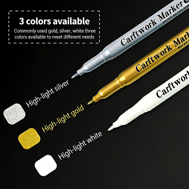 TEMU 3-color 11pcs Set Metal Marking Pen 1.0mm, Golden/silvery/white, Smooth And Quick Drying Waterproof Writing, High Coverage, Non Smudging And