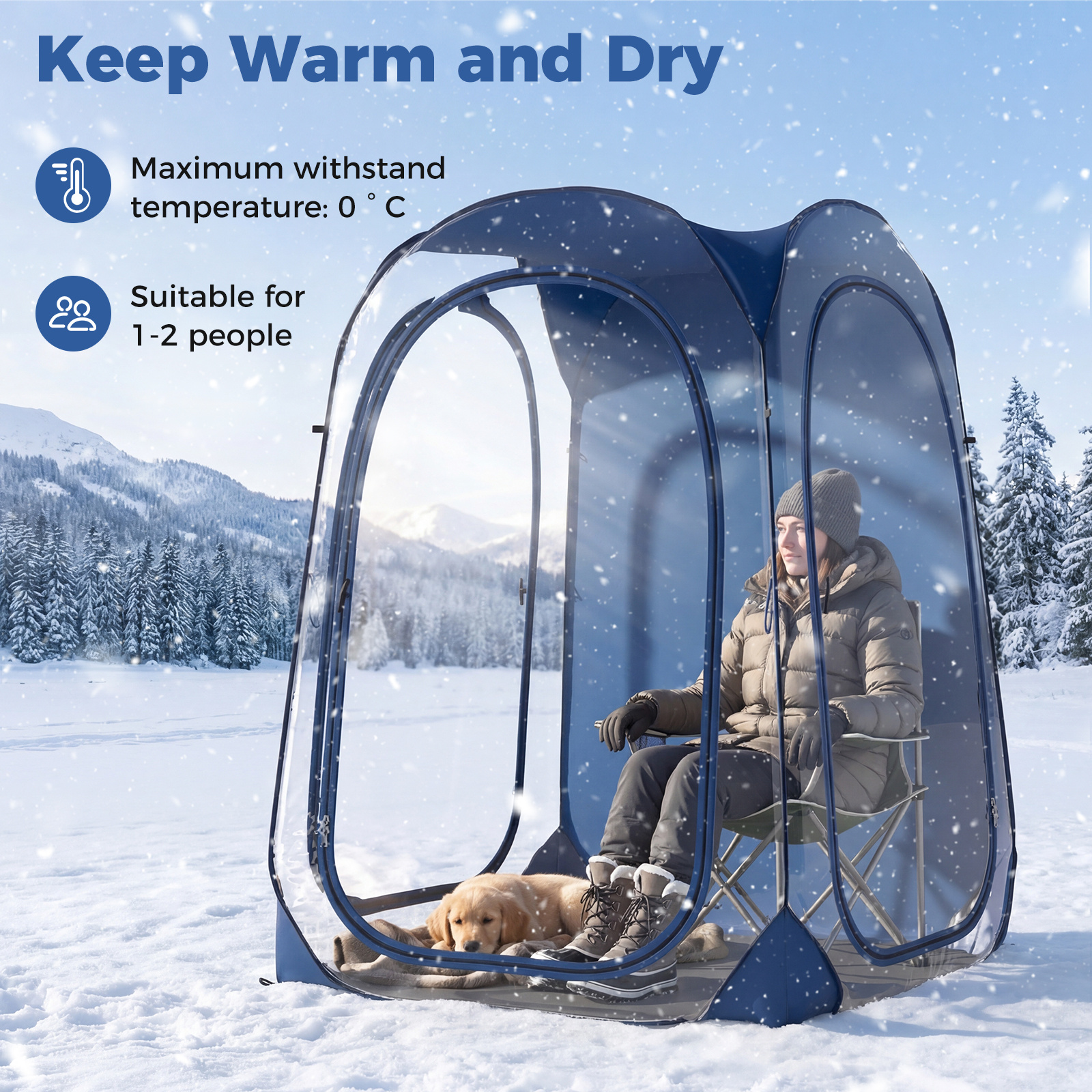         2 person all weather clear pvc bubble tent w sealed floor carry bag 3 doors windproof   watching sports events camping fishing 115 x 115   cm