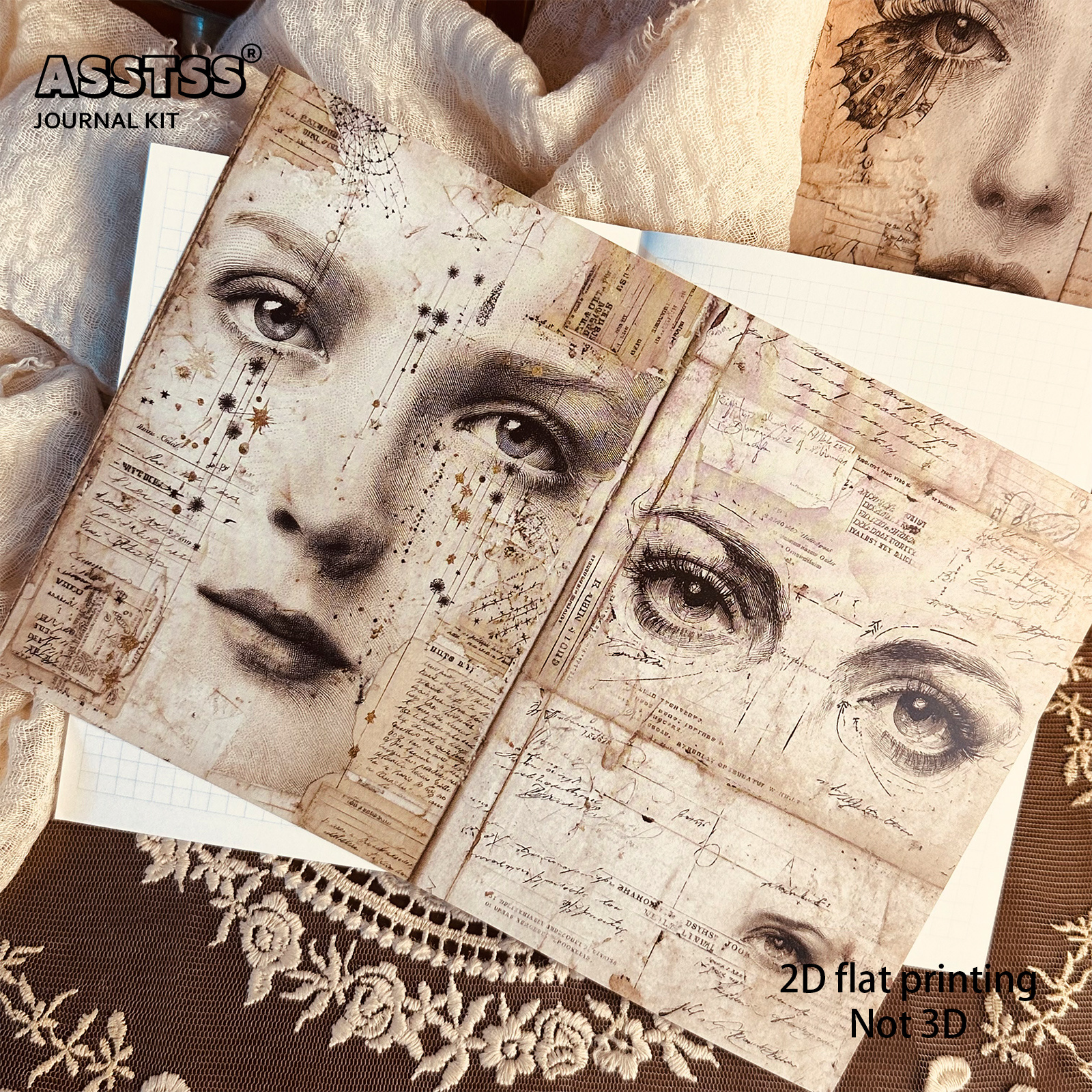 TEMU Asstss 20-sheet A5 [2d Flat] Vintage Character Art Material Paper Diy Junk Journals, Scrapbook Decoration Paper Pads, For Arts Crafts,