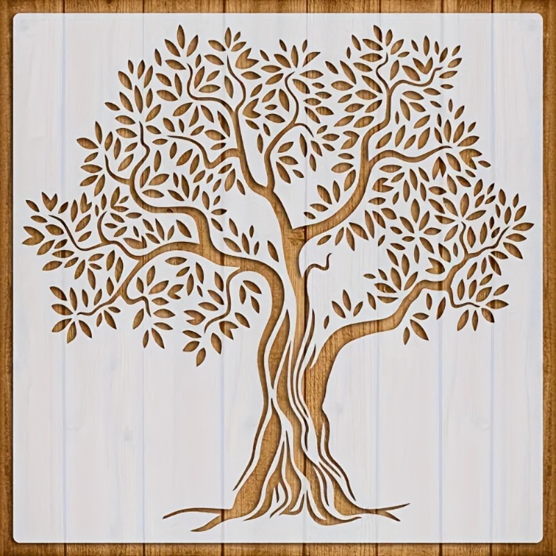 TEMU 1pc Tree Of Life Stencil Suitable For Fabric, Canvas & Wall Decor - Durable Pet Plastic With Intricate Branch & Leaf Pattern, Wood Carving Mold