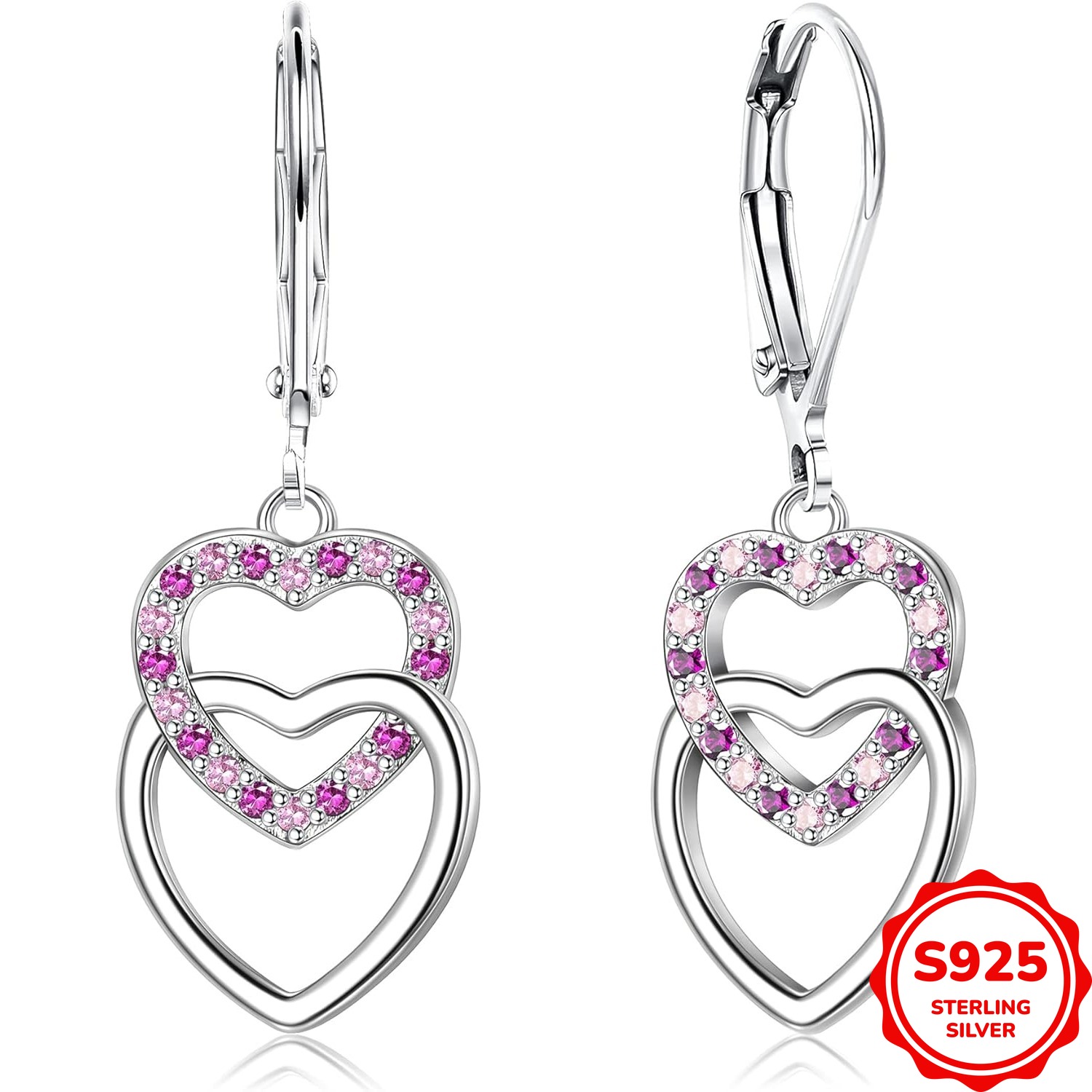 Image of 925 Sterling Earrings For Women With Leverback, Locking Design, Earrings Featuring Shimmering Cubic Zirconia, Hypoallergenic Jewelry, Weighing 1.4g/0.05oz