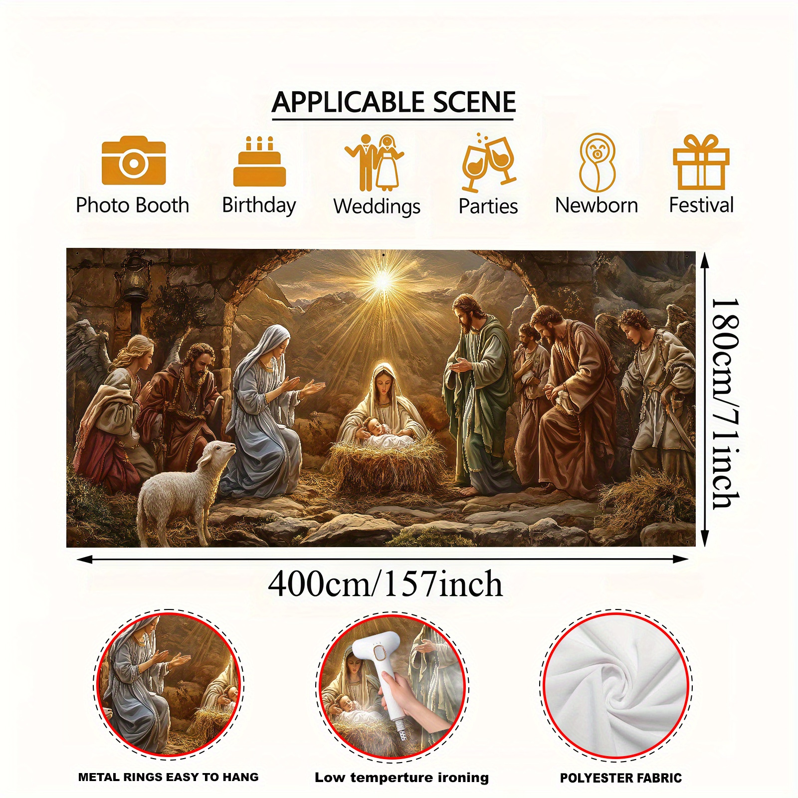 TEMU 2d Flat, 2d Flat Party Banner, Pull Flag/party Banner 1pc (157*71 Inches/400*180cm), Material, Religious Theme Garage Decoration Banner -