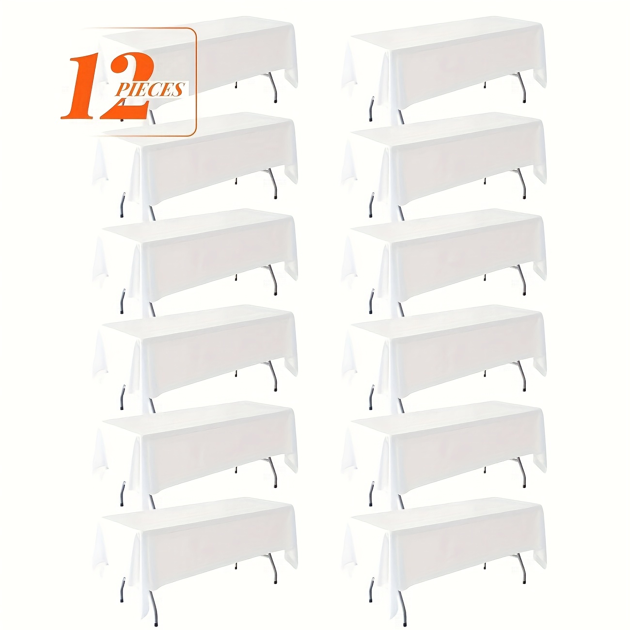 12pcs Large White Tablecloths - Wrinkle-Resistant Reusable Table Covers Suitable for Weddings, Parties, Banquets, Birthdays, Christmas - Washable Decorative Table Cloth 60x102 Inch, Durable Party Table Decor Halloween,Christmas
