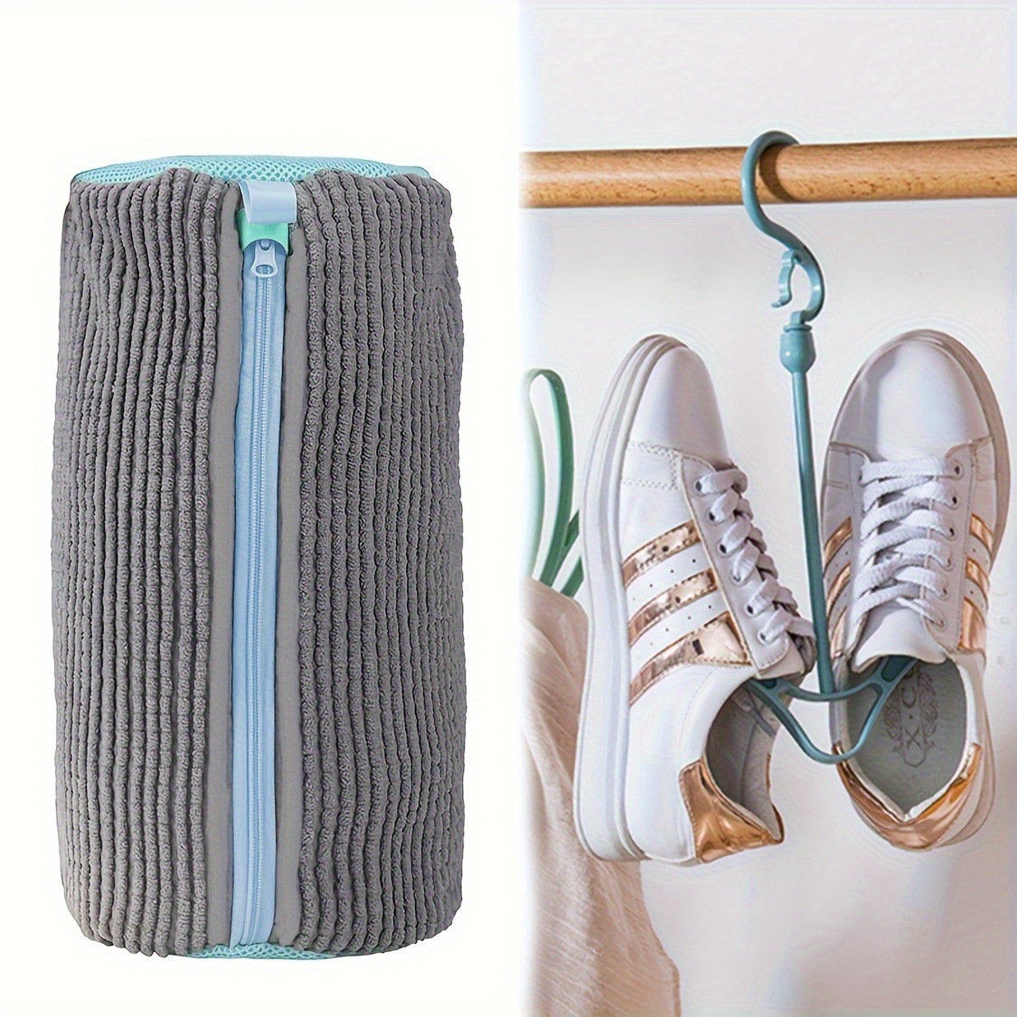 2 items 1 cleaning shoe 1 multifunctional shoe rack   in 3 colors yellow gray white durable zipper storage   mesh shoe is perfect for washing drying and   shoes and sneakers laundry bags Product details 2