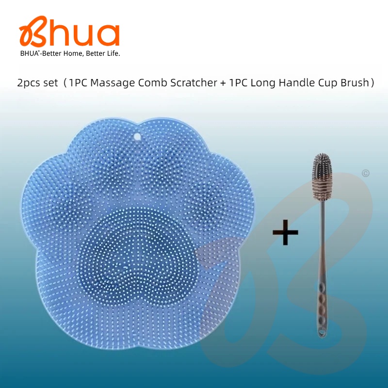 TEMU 2pcs Set: 1pc Massage Comb And 1pc Long Handle Cup Brush - Cat Grooming And Massage Tools, Silicone Material Multifunctional Wall-mounted Cat