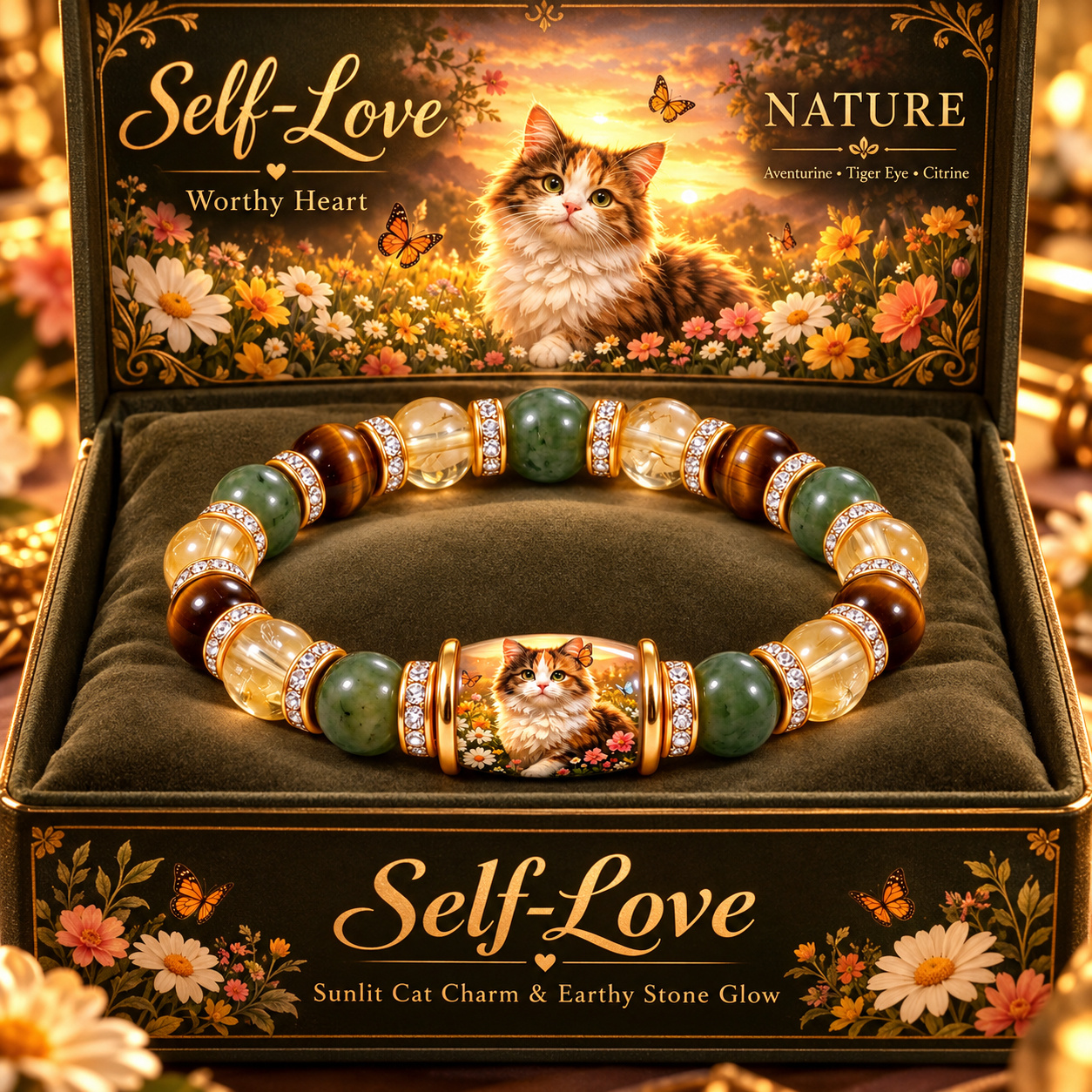 TEMU Cat Self-care Beaded Unisex Bracelet, Eye Stone Stretch Bracelet, Self- Natural Spiritual Jewelry Gift