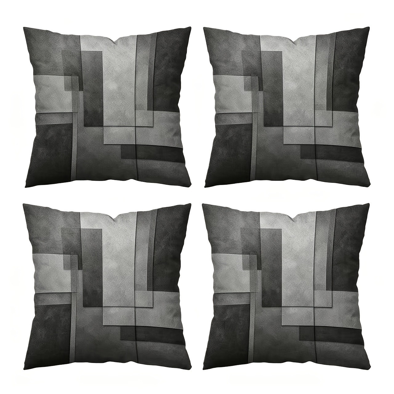 TEMU 4pcs Set Of Modern Minimalist Gray And Black Distressed Matte Texture Rectangular Pillowcases For Living Room And Study, Industrial Style