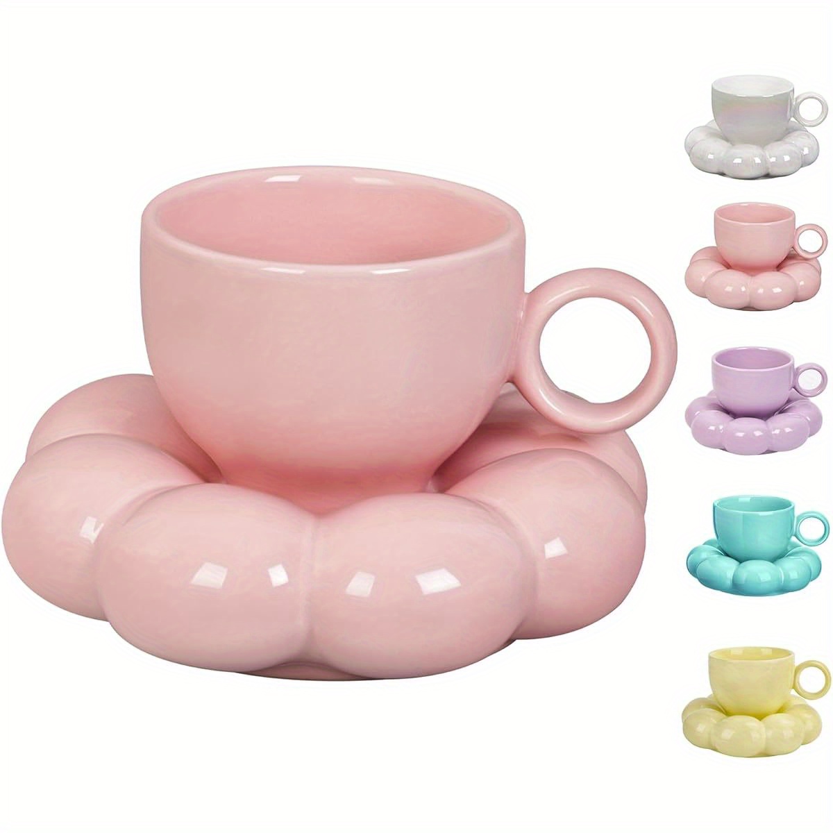 women   mug set with saucer & spoon - microwave & dishwasher safe cup, elegant floral-like design, pastel peach pink - ideal gift for mom, wife, girlfriend - latte, tea,   cup - kitchen & dining essentials, home drinkware, stylish drinkware,   drinkware,   ceramics, durable drinkware,  , wife essentials Product details 0