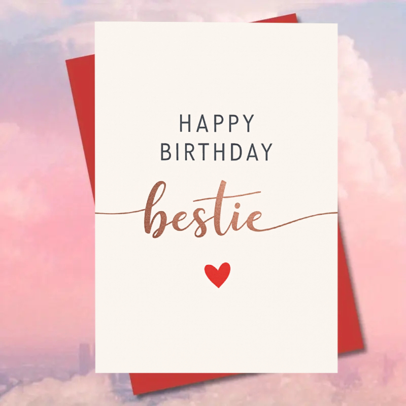 1pc Birthday Card Easy Style Happy Birthday Bestie Text Print With Heart Pattern Suitable For And Birthday Greeting Scene