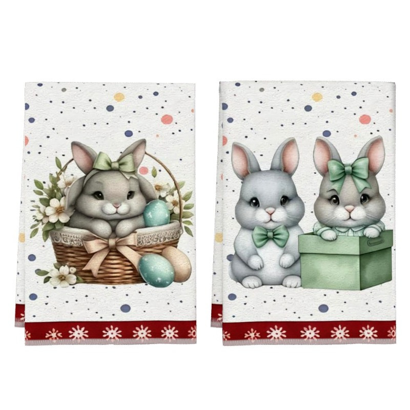 

Easter 2pcs Set Of 18x26 Inch Rabbit-themed Kitchen Towels, Soft And Absorbent, Home Decoration And Cleaning, Including Hand Towels And Face Towels For The Bathroom.