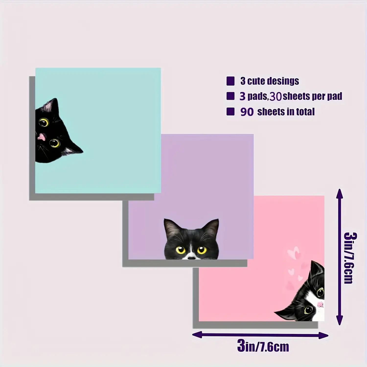 E-shop 3/6/12 Stück Schwarze Katze Haftnotizen Set, Pinke Selbstklebende Notizblöcke, Süße Super Klebrige Notizkarten, Geeignet für Katzenliebhaber