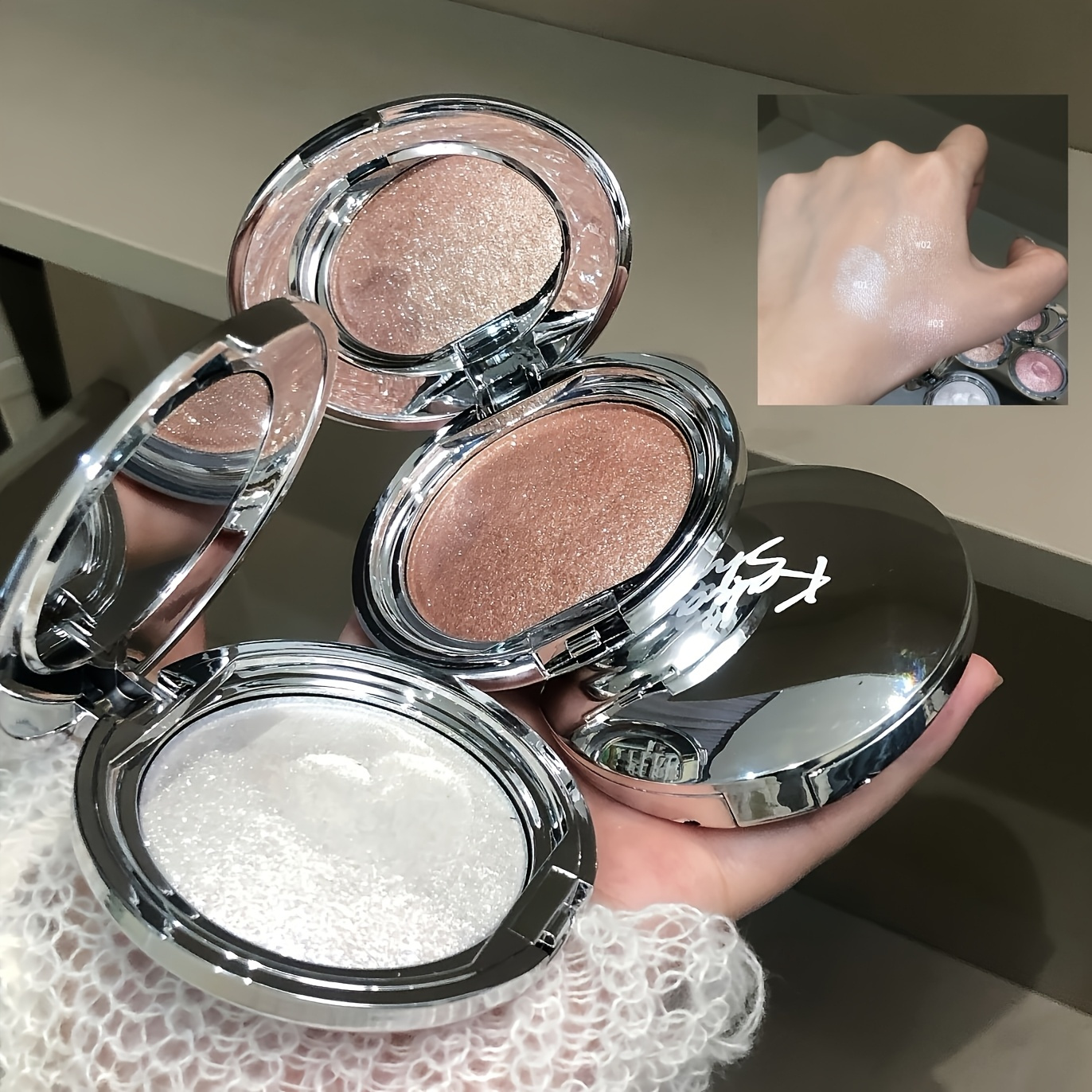 Waterproof Glitter Highlight Powder for Face & Body - Metallic Shimmer, Multiple Colors, Long-Lasting Natural Glow, Strong Coverage Contour Makeup for Parties, Events & Gifts