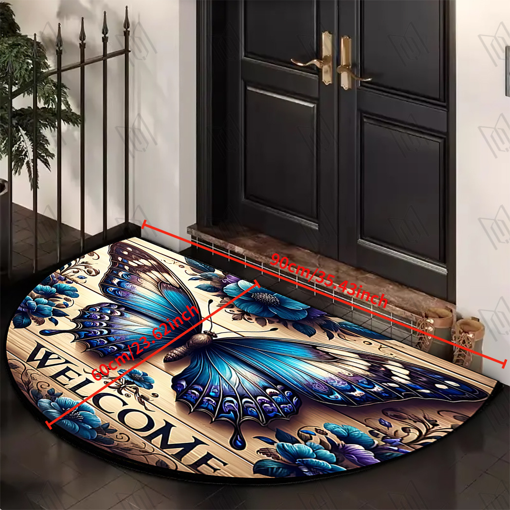 Image of Welcome Pattern Semi-circular Door Mat, Suitable For Kitchen, Porch, Bathroom, Laundry Room, Living Room, Game Room, Home&garden Decoration, Farmhouse Style Suitable For 's Day
