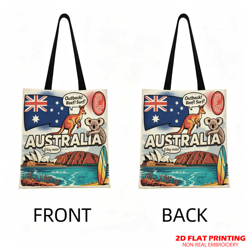 TEMU 2d Printed Single Vintage Australia Graphic Tote Bag Printed Handbags, Men's And Women's Handbags, Large Capacity Reusable Single Shoulder