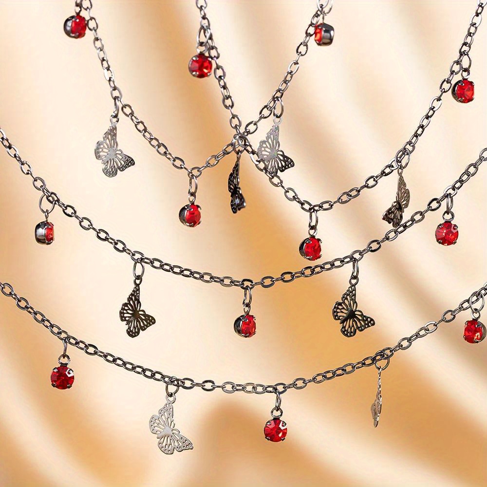 Image of 1pc 39.37" Gunmetal Copper Chain With Red Bead Charms & Pendants - Elegant Making For Necklaces And Bracelets, Charms For Jewelry Making